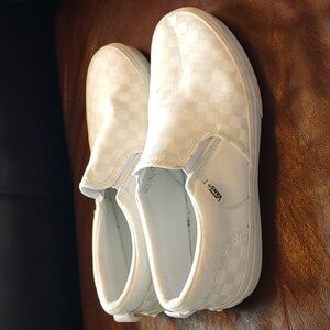 White vans checker board print canvas slip on Youth 7